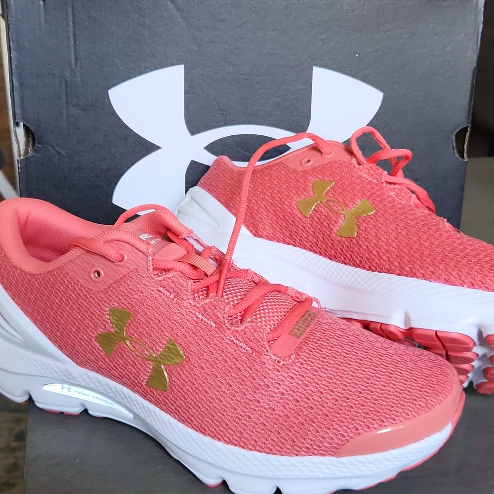 Under Armour Coral and Gold Sneakers - Picture 2 of 3